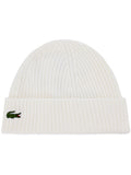 Lacoste Unisex Ribbed Logo Beanie White
