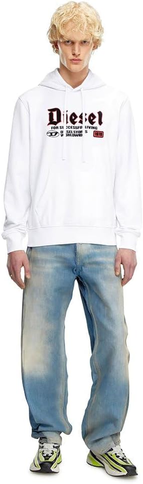 Diesel mens S-ginn-hood-k45 White Sweatshirt