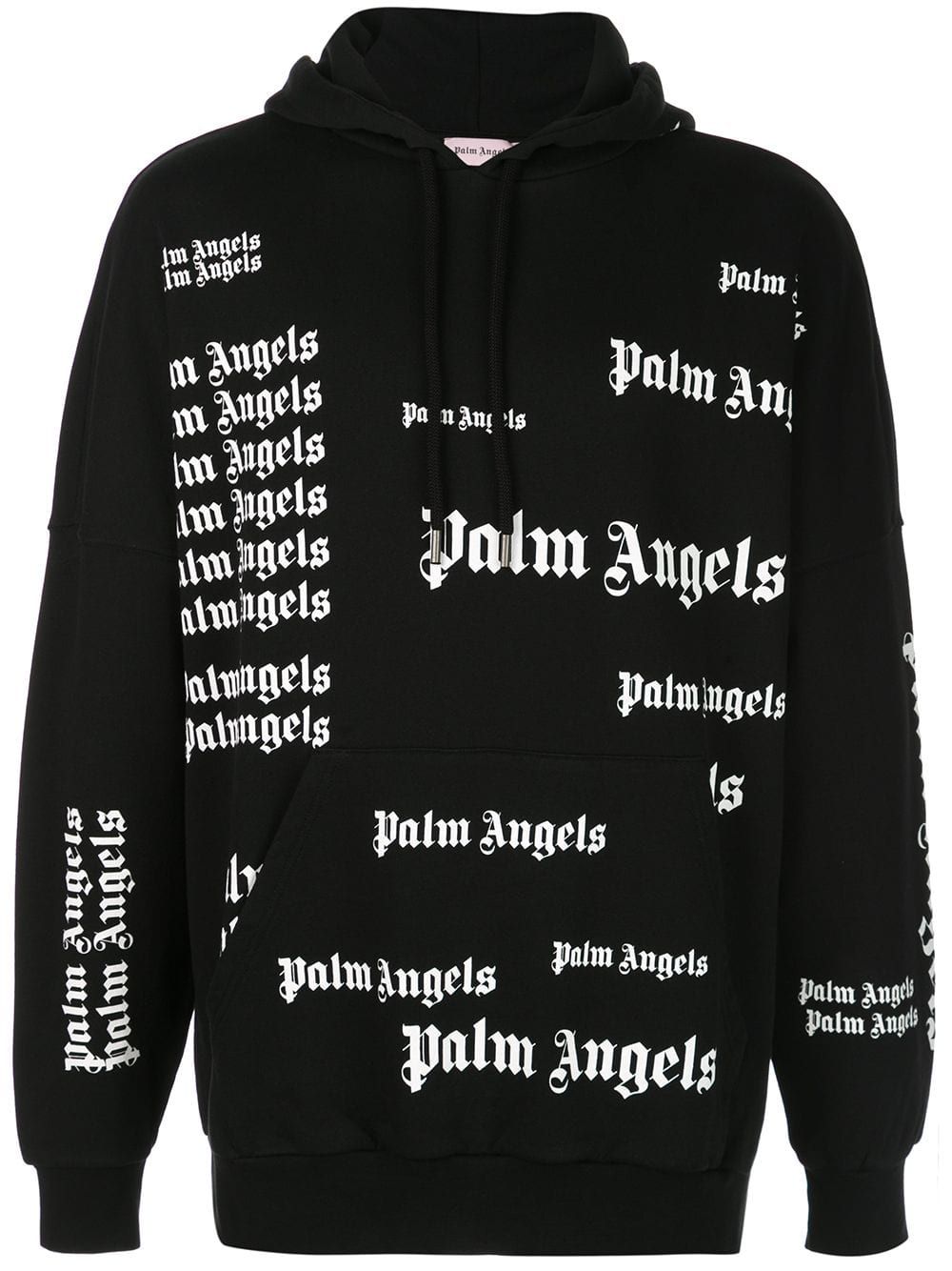 Palm Angels All Over Logo Print Cotton Hoodie