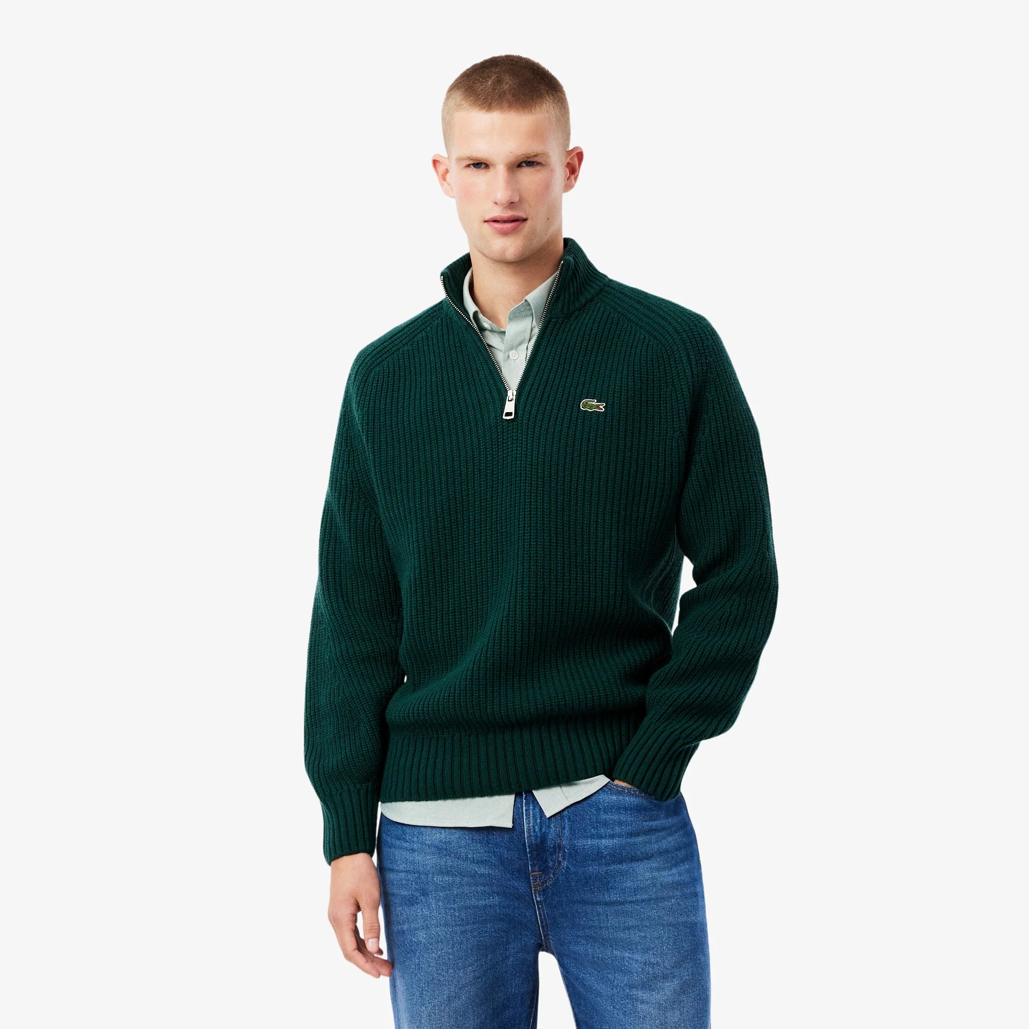 Lacoste Zipped High Neck Wool Sweater - Sinople green