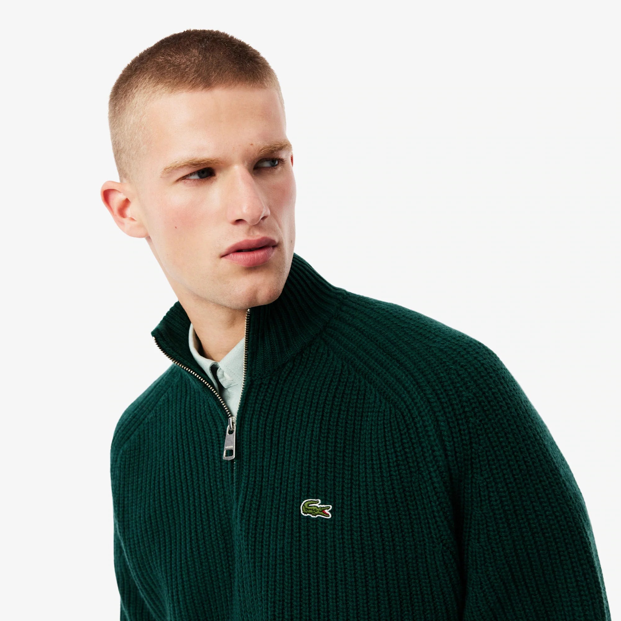 Lacoste Zipped High Neck Wool Sweater - Sinople green