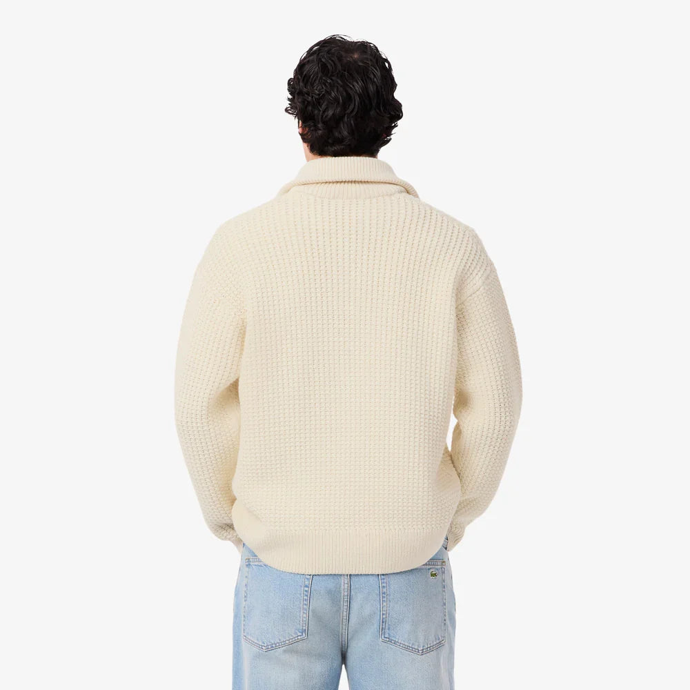 Lacoste Zipped High Neck Wool Sweater - Creme/White
