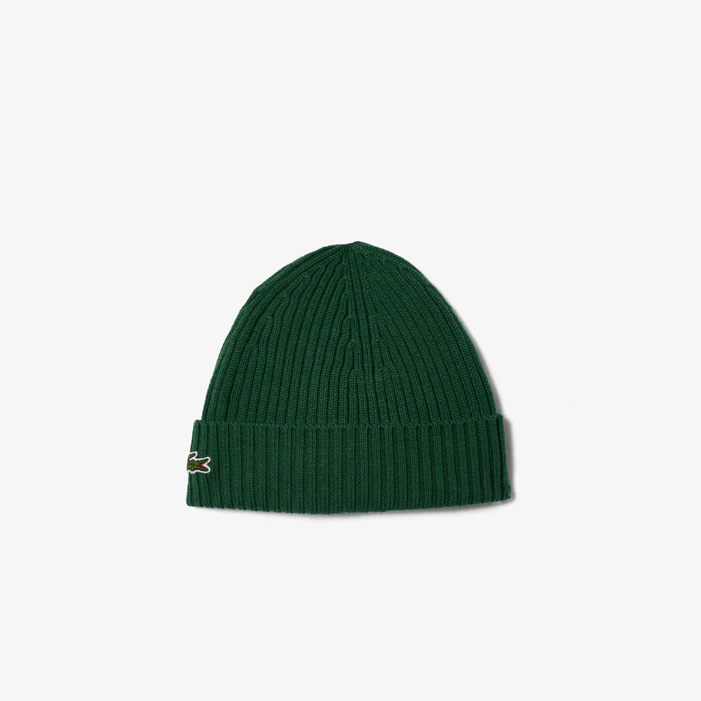 Lacoste Unisex Ribbed Logo Beanie Green