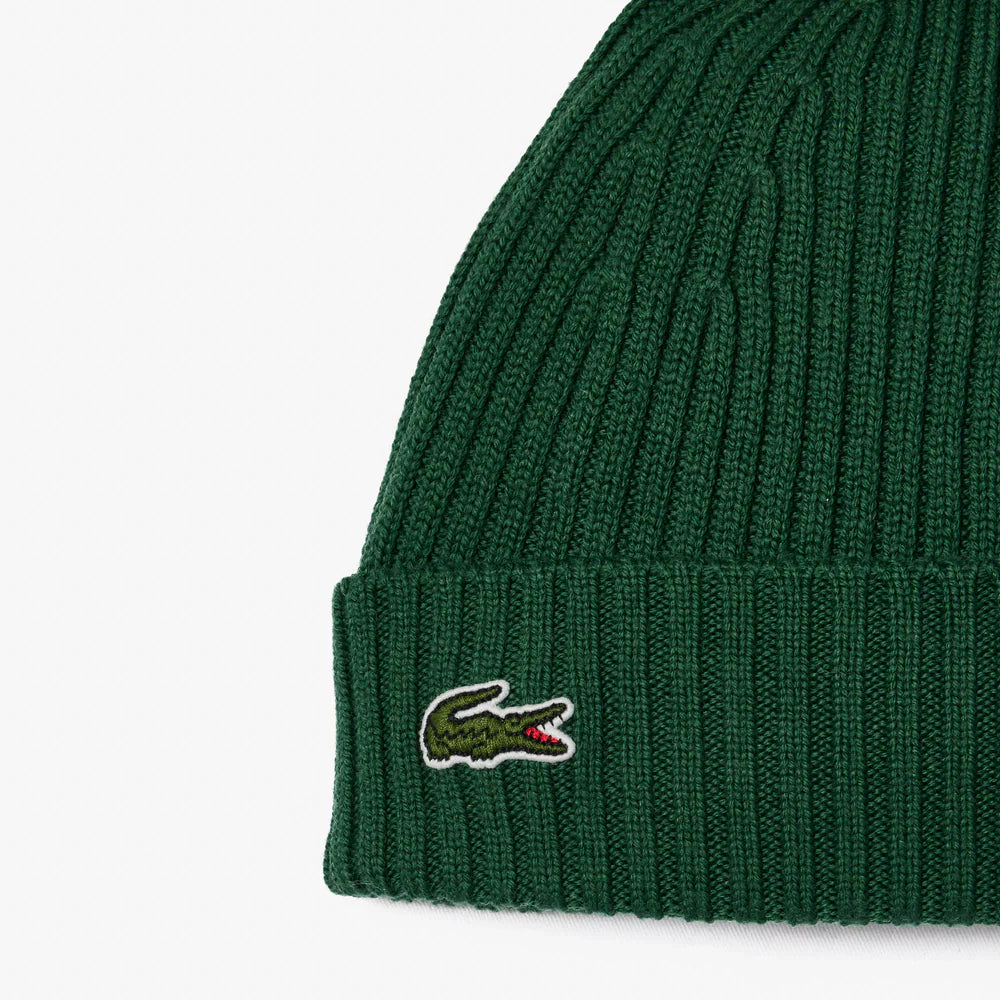 Lacoste Unisex Ribbed Logo Beanie Green