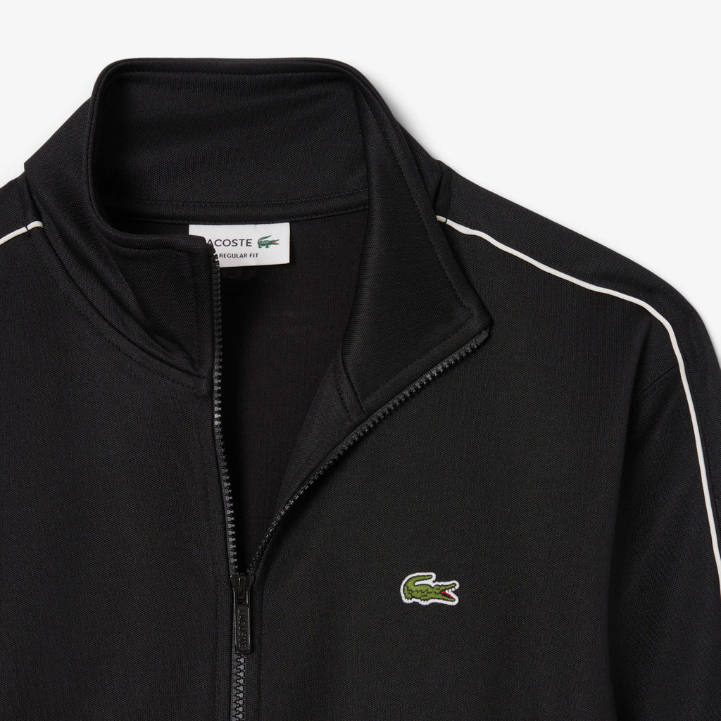 Lacoste logo-trim Black White Stripe Tracksuit Set (Top and Pants)