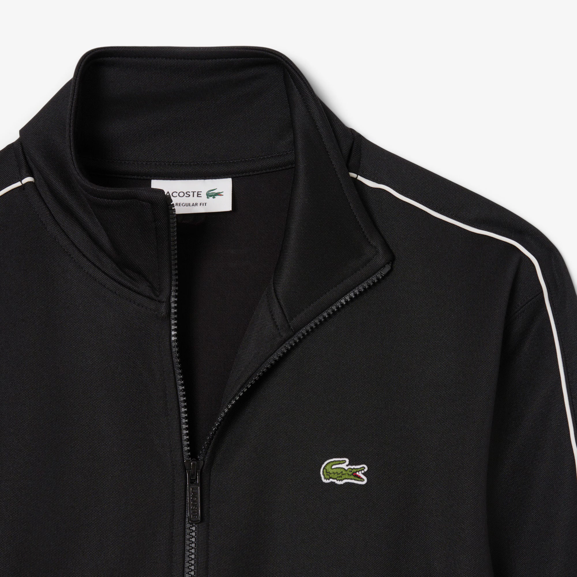 Lacoste logo-trim Black White Stripe Tracksuit Set (Top and Pants)