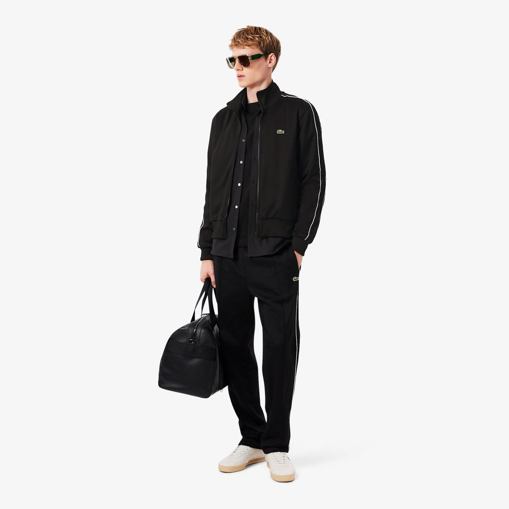 Lacoste logo-trim Black White Stripe Tracksuit Set (Top and Pants)