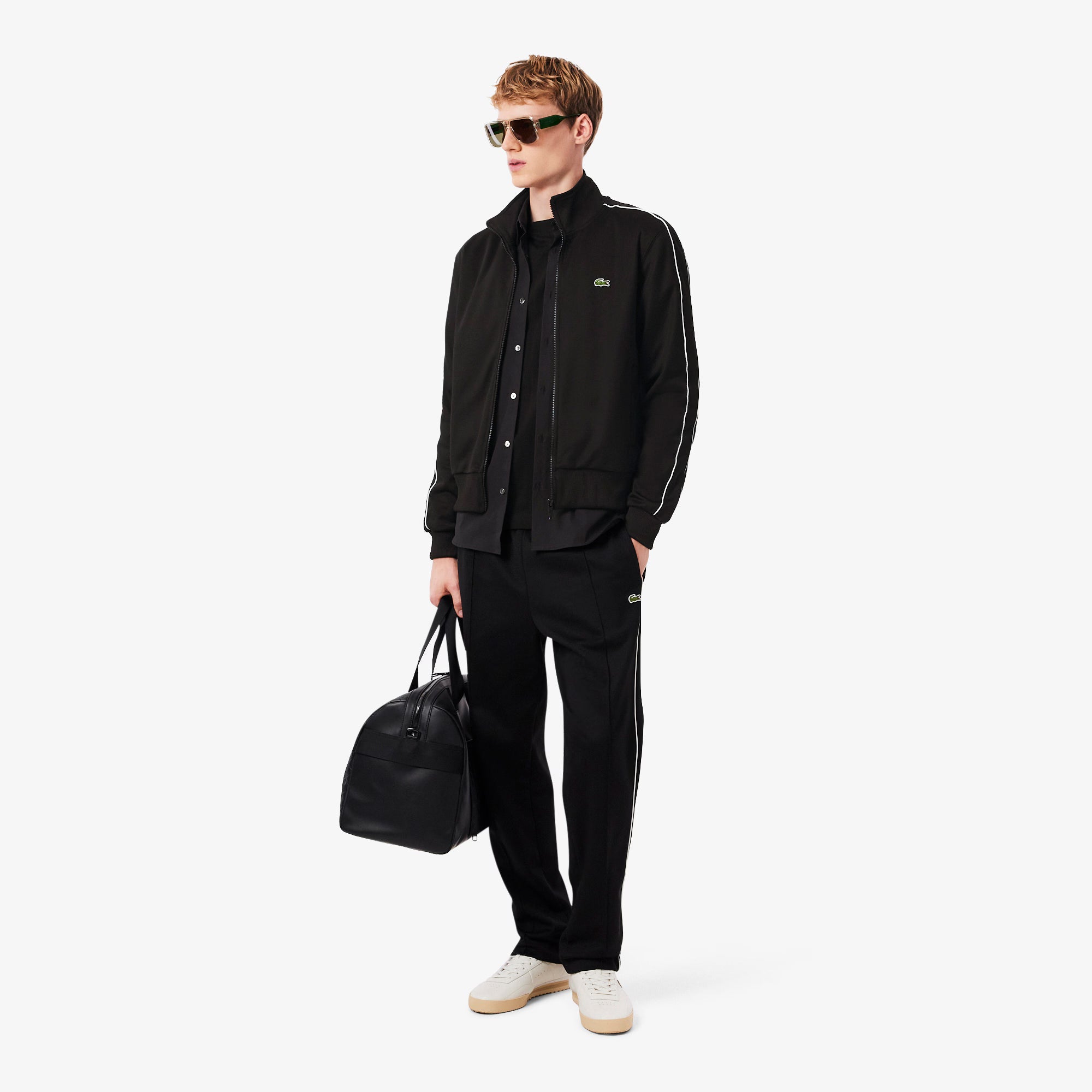 Lacoste logo-trim Black White Stripe Tracksuit Set (Top and Pants)