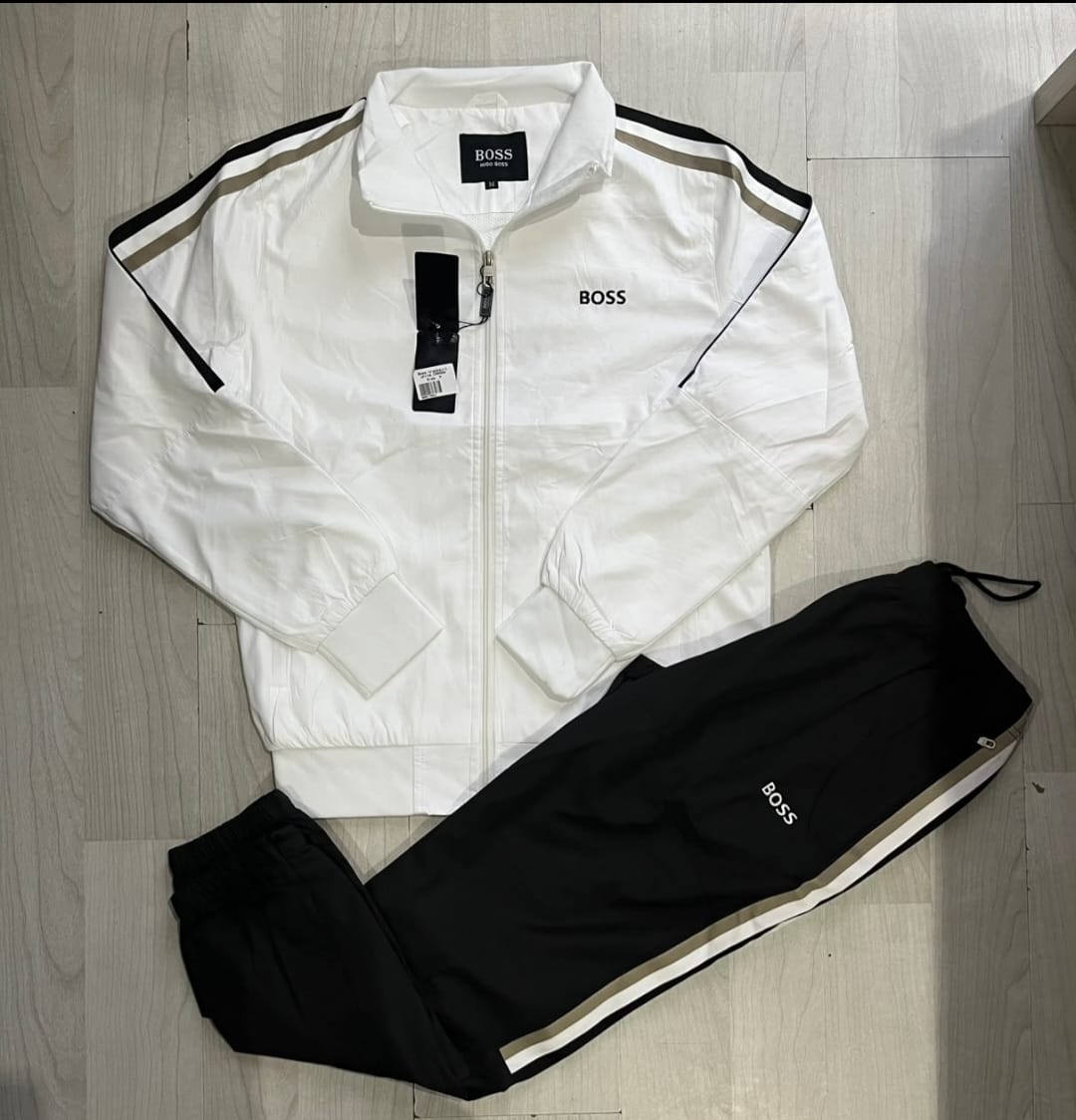 Hugo Boss White Black Full Tracksuit Set (Jacket and Pants)