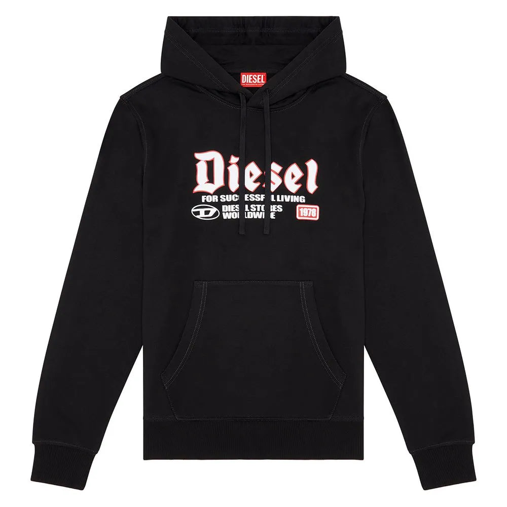Diesel mens S-ginn-hood-k45 Black Sweatshirt