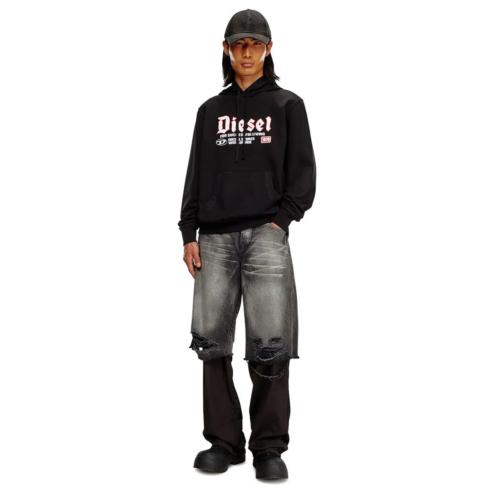 Diesel mens S-ginn-hood-k45 Black Sweatshirt