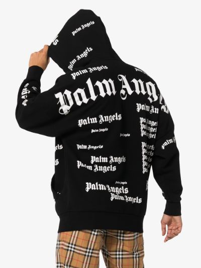 Palm Angels All Over Logo Print Cotton Hoodie