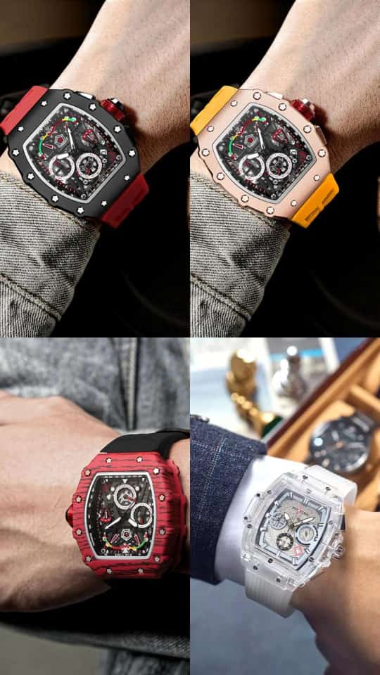 PINTIME Quartz Luxury Chronograph Watch - Red (Black Strap) - Hype Store