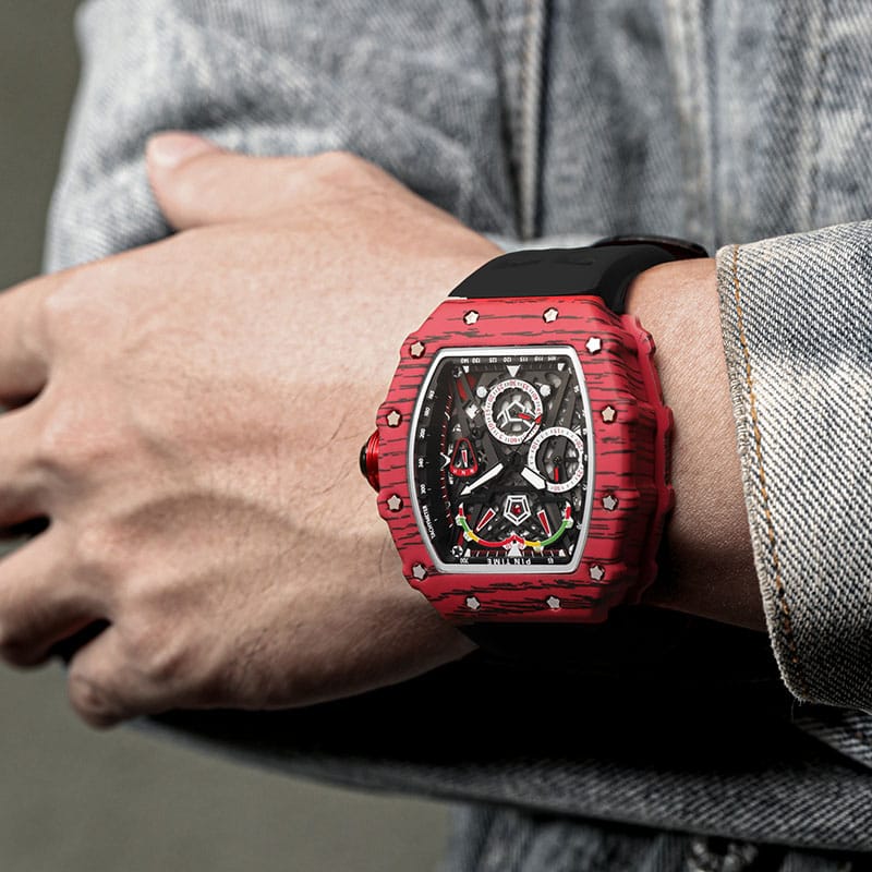 PINTIME Quartz Luxury Chronograph Watch - Red (Black Strap) - Hype Store