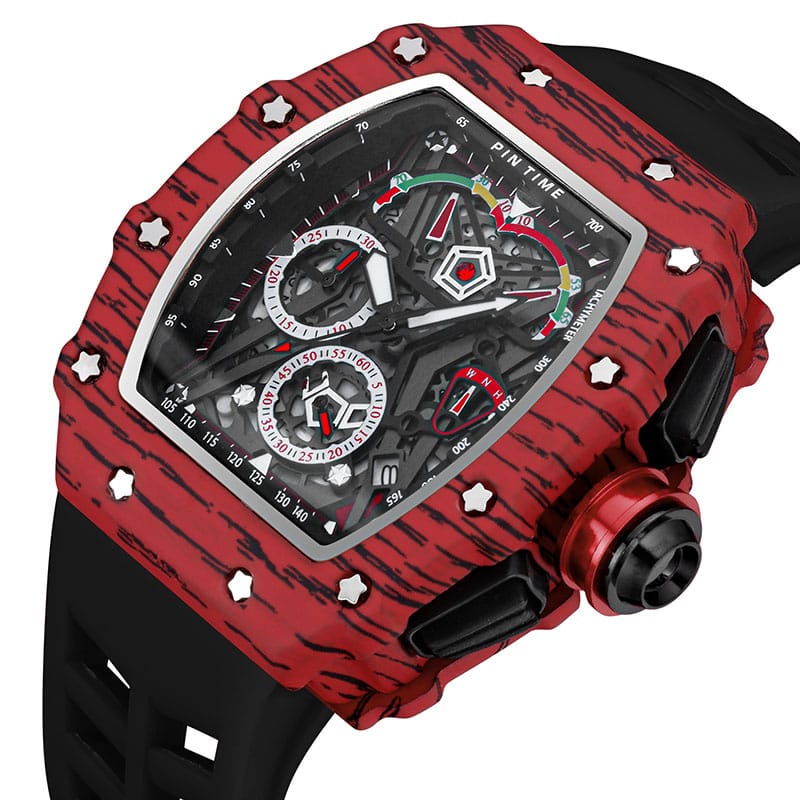 PINTIME Quartz Luxury Chronograph Watch - Red (Black Strap) - Hype Store